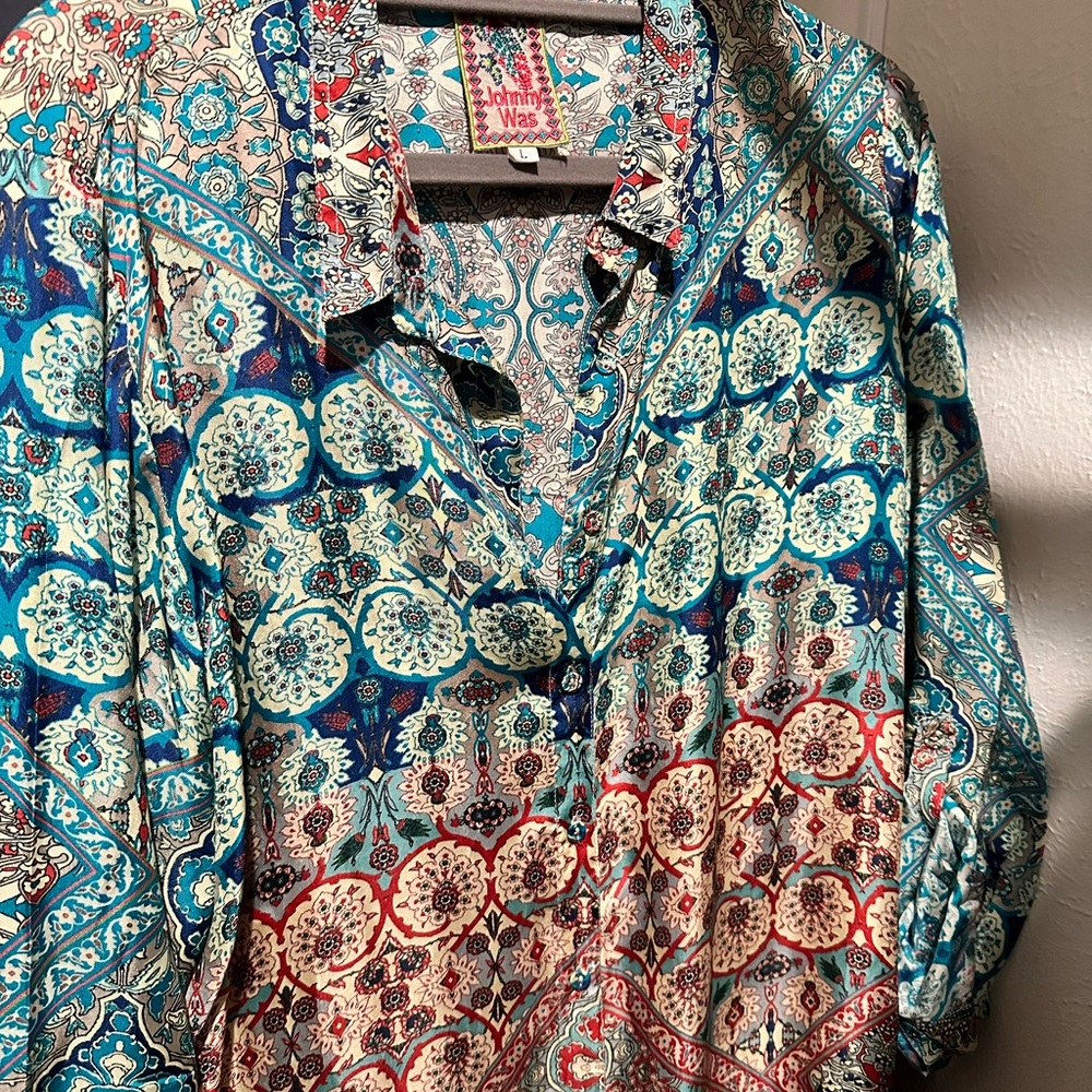 Johnny Was Multicolor Patterned Boho Blouse - L - Picture 3 of 4